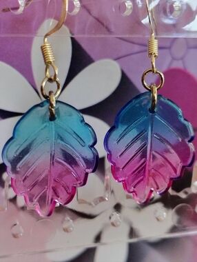 Iridescent Blue-Purple Leaf Drop Earrings for Women